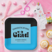 Retrotekst Licht Helderblauw en zwart Afstuderen Papieren Bordje (Feest)