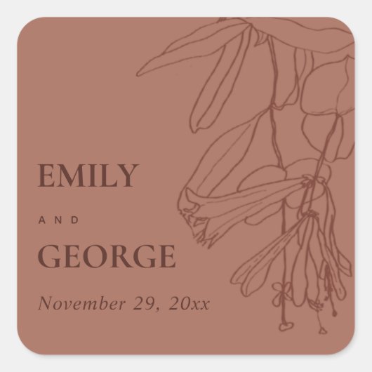 RETROTERRACOTTA RUST LINE DRAADLOOS WEDDING VIERKANTE STICKER (Voorkant)
