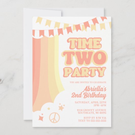 Retrotijd twee partij 2e verjaardag Uitnodiging (Voorkant)