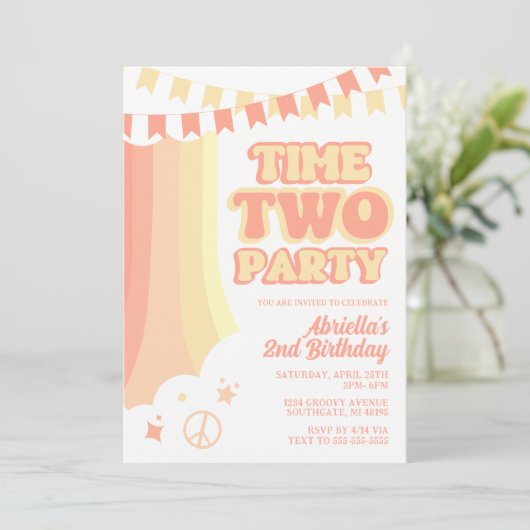 Retrotijd twee partij 2e verjaardag Uitnodiging (Staand voorkant)
