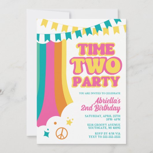 Retrotijd twee partij 2e verjaardag Uitnodiging (Voorkant)