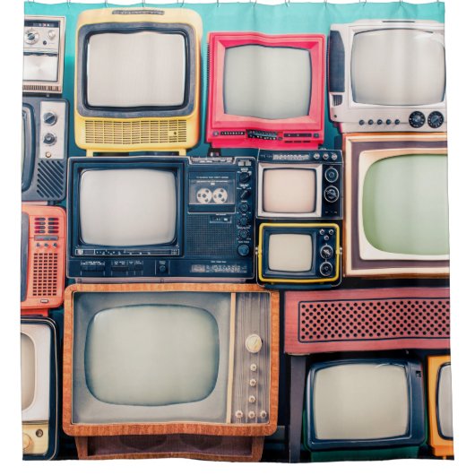 Retrotv-ontvangers ingesteld vanaf ongeveer 60, 70 douchegordijn (Voorkant)