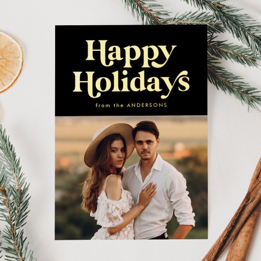 Retrotype Prettige feestdagen Foto zwart en goud