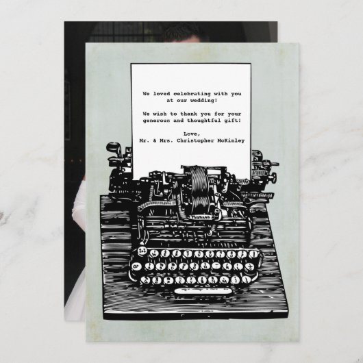 Retrotypemachine bruiloft Hartelijk dank Bedankkaart (Voorkant / Achterkant)