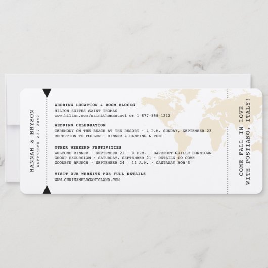 Retrotypemachine Wereldkaart instapkaart Save The Date (Achterkant)