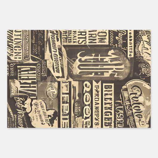 Retrotypografie Distressed  Inpakpapier Vel (Voorkant 3)