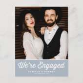 Retrotypografie Dusty Blue Photo Verloving Aankondigingskaart (Voorkant)