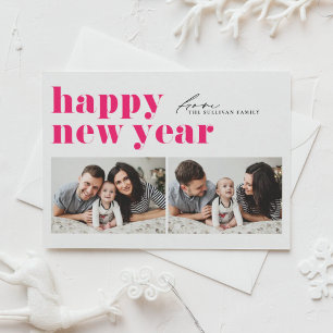 Retrotypografie in hete roze Happy Holidays Tweefo Feestdagenkaart