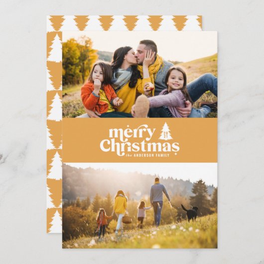 Retrotypografie moderne 1 fotokerstdag feestdagenkaart (Voorkant / Achterkant)