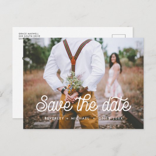 Retrotypografie Sla de datum op Aankondigingskaart (Voorkant / Achterkant)