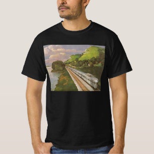 Retrovakantie met de trein, locomotief op het plat t-shirt