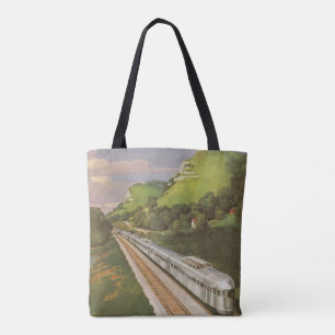 Retrovakantietrein, locomotief op het platteland tote bag