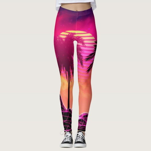 Retrovaporgolflandschap met stenen en palmen in leggings (Voorkant)