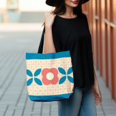 Retroventiel, geo Patroonkoraal, blauw, peach Crossbody Tas