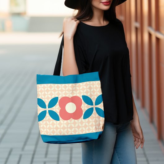 Retroventiel, geo Patroonkoraal, blauw, peach Crossbody Tas