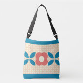 Retroventiel, geo Patroonkoraal, blauw, peach Crossbody Tas (Voorkant)