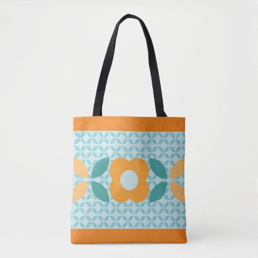 Retroventiel, Geo Pattern Aqua, Oranje, Blauwgroen Tote Bag (Voorkant)