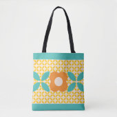 Retroventiel, Oranje geo-patroon, Blauwgroen, roze Tote Bag (Voorkant)