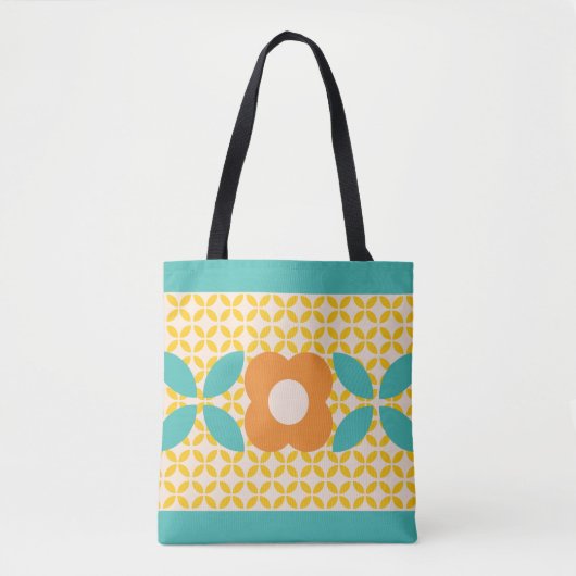 Retroventiel, Oranje geo-patroon, Blauwgroen, roze Tote Bag (Voorkant)
