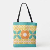 Retroventiel, Oranje geo-patroon, Blauwgroen, roze Tote Bag (Achterkant)