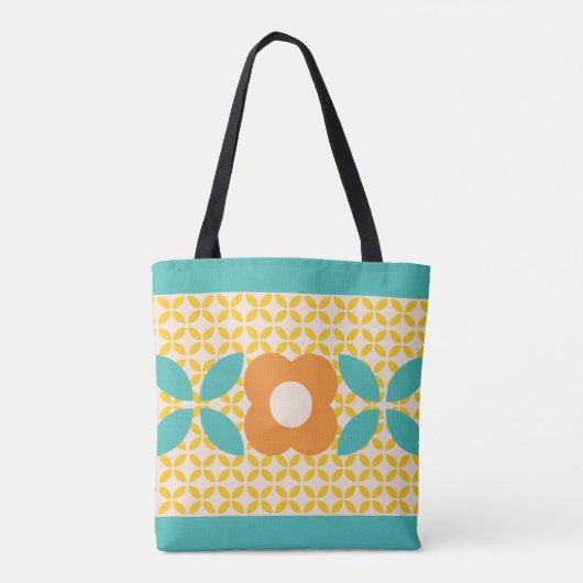 Retroventiel, Oranje geo-patroon, Blauwgroen, roze Tote Bag (Achterkant)