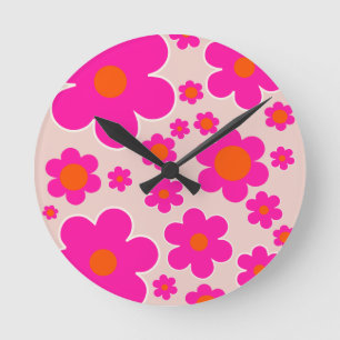 Retroventielmarkt Florence Abstracte roze Floral Ronde Klok