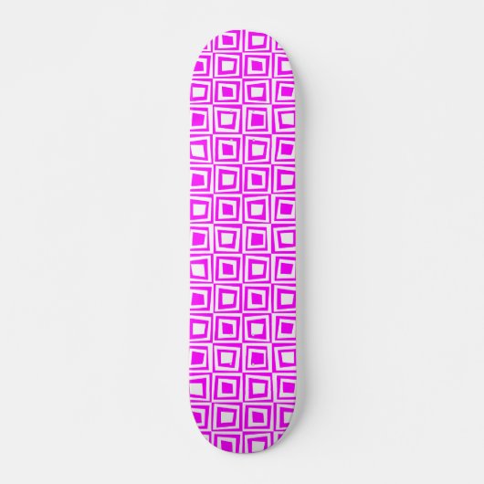 Retrovierkantjes - wit op magenta persoonlijk skateboard (Voorkant)