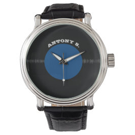 -retrovinylrecord (blauw) horloge