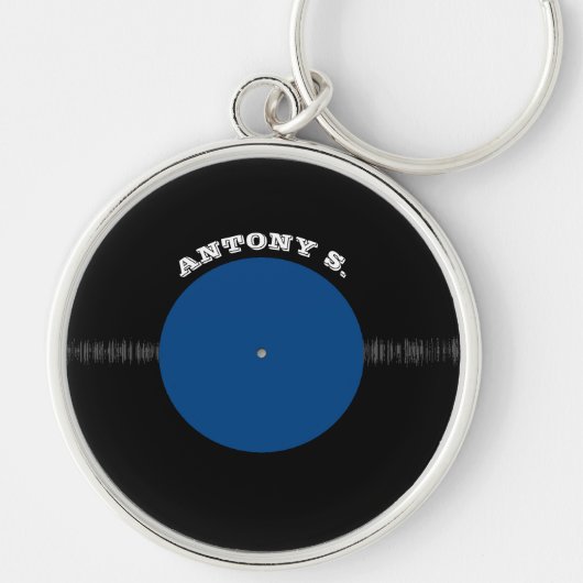 -retrovinylrecord (blauw) sleutelhanger (Voorkant)