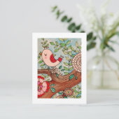 Retrovogel, tak en bloemen briefkaart (Staand voorkant)