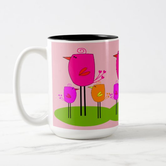 retrovogels 2 tweekleurige koffiemok (Links)