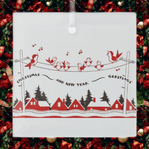 Retrovogels Kerstmis en Nieuwjaar Glas Ornament