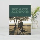 Retrovrede en liefde groen één foto feestdagenkaart (Staand voorkant)