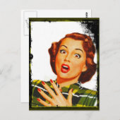 Retrovrouw met oververbijsterende druk briefkaart (Voorkant / Achterkant)