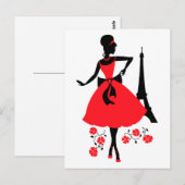 Retrovrouw rood en zwart silhouet briefkaart (Voorkant / Achterkant)