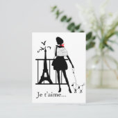 Retrovrouw rood en zwart silhouet briefkaart (Staand voorkant)