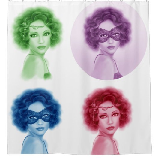 Retrovrouwen Douchegordijn (Voorkant)