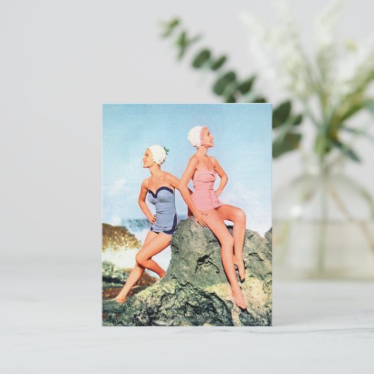  retrovrouwen zwemmen ook in trainingspakken en zw briefkaart (Staand voorkant)