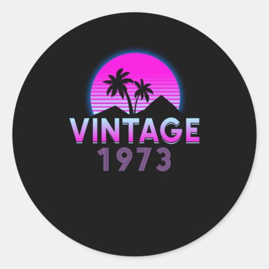 Retrowave 1973 Birthday Gift Idea Ronde Sticker (Voorkant)