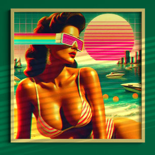 Retrowave 80s vrouw poster