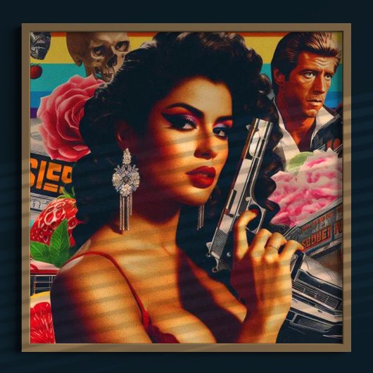 Retrowave actie vrouw poster