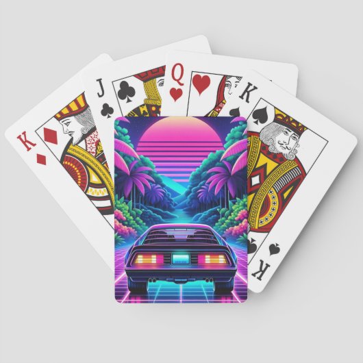 retrowave-auto pokerkaarten (Achterkant)