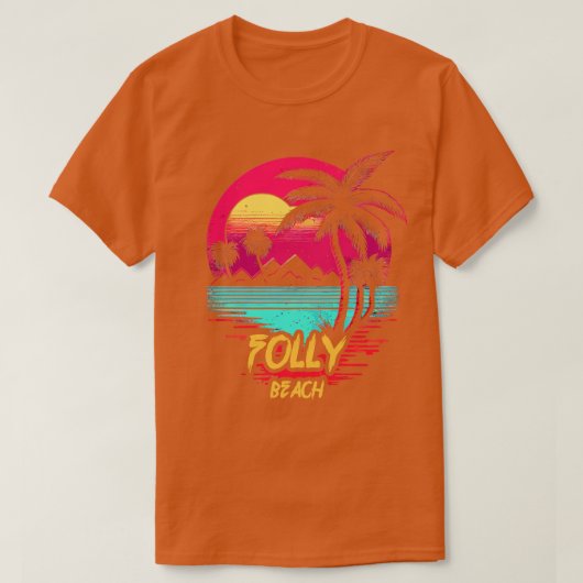 Retrowave Beach Folly Beach T-shirt (Design voorkant)