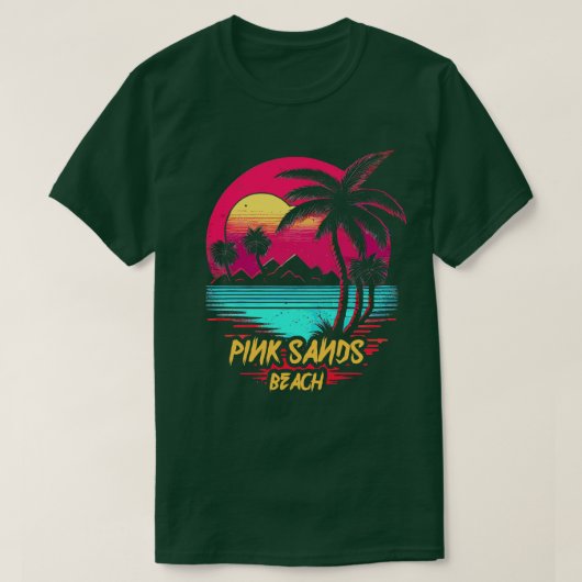 Retrowave Beach Roze Stranden T-shirt (Design voorkant)
