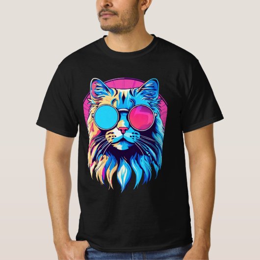 Retrowave Cool Cat: Omarm de Neon Vibes T-shirt (Voorkant)