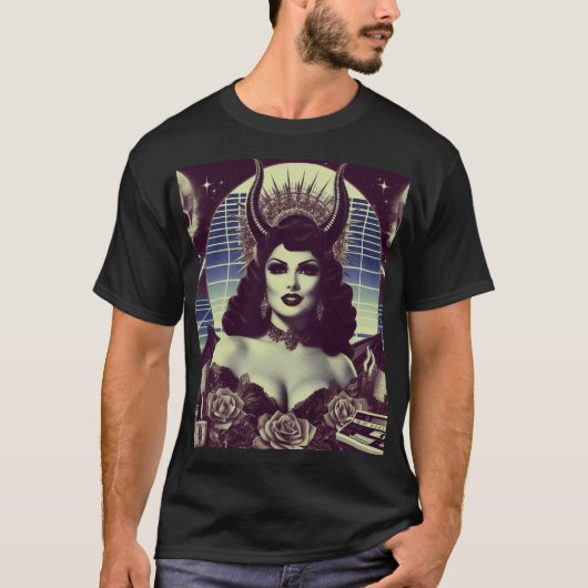 retrowave devilish woman t-shirt (Voorkant)
