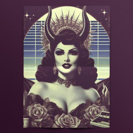 retrowave devilish woman tissuepapier