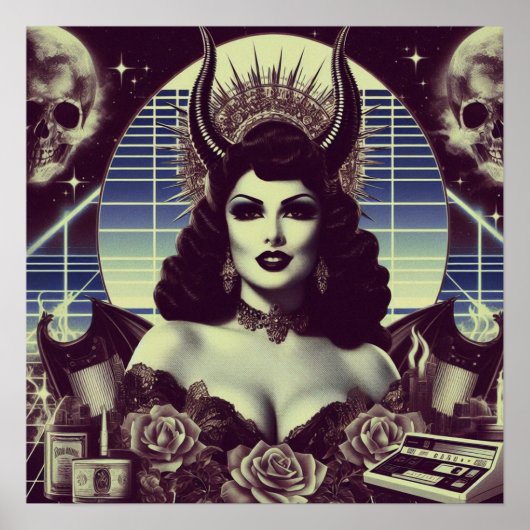 Retrowave duivelse vrouw poster (Voorkant)