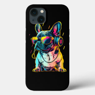Retrowave French Bulldog met Headphones en Sungl Case-Mate iPhone Case