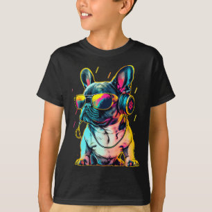 Retrowave French Bulldog met Headphones en Sungl T-shirt